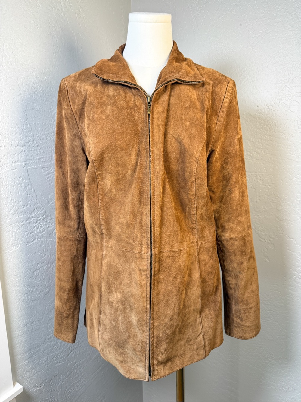 Coldwater Creek Cognac Genuine Suede Leather Zip Western Style Jacket Size M